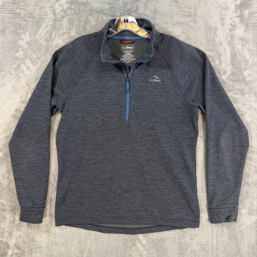 LL Bean Mens Grid Fleece Quarter Zip Pullover Size S Reg Blue Ridge Runner